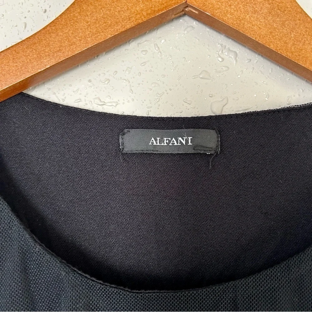 🦋 Alfani Black White Embroidered Long Sleeve Sheer Sleeve Blouse Medium